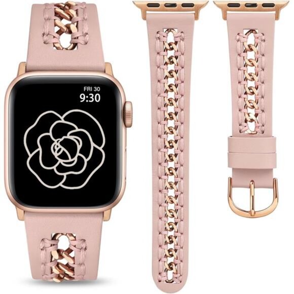 NEW Pink/Rose Gold Leather Apple Watch Band